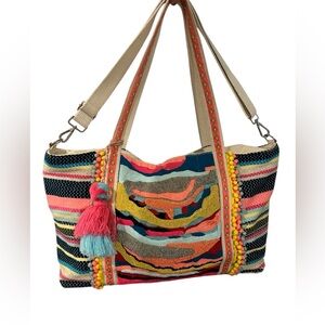 America & Beyond Beaded Embellished Large Over The Shoulder Tote Bag Purse